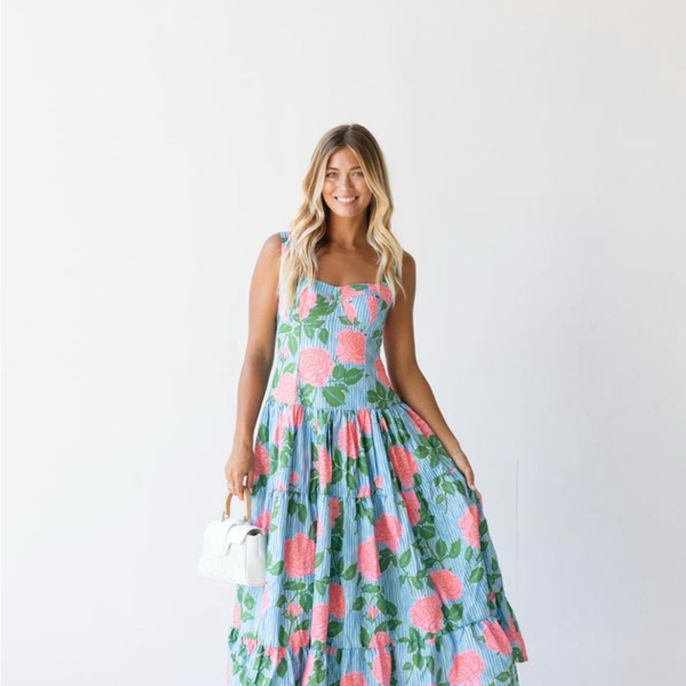 Floral Maxi Dress in Blue and Pink